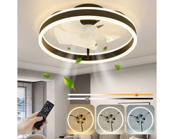 Glitzerlife - Plafond ventilator met verlichting met verlichting - Dimbare LED ventilator lamp plafond - Stille plafondventilator Afstandsbediening - Zomer winter functie - Modern design - Ø40cm - Wit