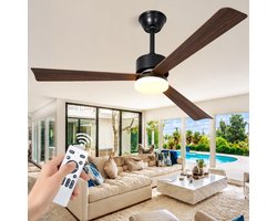 Glitzerlife - Plafond ventilator met verlichting - Stille plafondventilator - Stille Houtlook LED - Dimbaar Met Afstandsbediening - 6 Snelheden Timer - Omkeerbare DC Motor - Ø131cm - Bruin