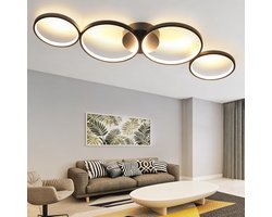 Glitzerlife - Plafondlamp - 4 Ringen Ringlook - Warmwit LED Plafondverlichting - Niet Dimbaar - Aluminium En Siliconen - Ø89cm - Zwart