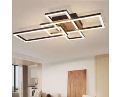 Glitzerlife - Plafondlamp - Dimbare Ledverlichting - Modern Rechthoekig Design - Warm Wit Licht - Flikkervrij En Energiezuinig - Hout Kunststof En Metaal - 32W - 64.3cm - Zwart En Houtkleur