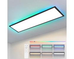 Glitzerlife - Plafondlamp Ledpaneel Plafondpaneel - Modern Plat - Keukenlamp Bureaulamp Woonkamerlamp - Dimbare Traploos Dimmen Kleurverandering RGB CCT - Afstandsbediening Geheugenfunctie Nachtlamp - IJzer Aluminium - 120cm - Zwart Rgb Backlight