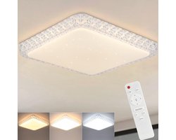 Glitzerlife - Plafondlamp Plafondverlichting - Sterrenhemel Design - Dimbare LED Kristal Lamp - CCT Met Afstandsbediening - Metaal En Kunststof - Ø30 Cm - Wit