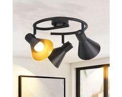 Glitzerlife – Plafondspot Plafondlamp – 3-lichts draaibaar rond retro design – opbouwspots – verstelbaar richtlicht – metalen plafondspot – 3xE14 fitting – Ø11cm – zwart goud