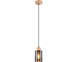 Glitzerlife - Plafondspot Plafondlamp - vintage industriële rookglas houten hanglamp eettafel - 4xE27 fitting - opbouwspots - in hoogte verstelbaar - glas hout - Ø12cm - glas en hout