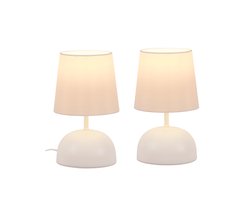 Glitzerlife Set van 2 - Tafellampen - Ø 14 cm - E14-fitting – Landelijk Design – Nachtkastlampen met Witte Stoffen Kap