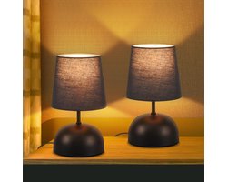 Glitzerlife - Set van 2 Tafellampen - Ø 14 cm - E14-fitting – Landelijk Design – Nachtkastlampen met Zwarte Stoffen Kap - excl. lichtbron