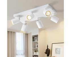 Glitzerlife Spotbalk - Plafondlamp - 6-lichts GU10 Fitting Max. 25W - 350° Draaibaar & Kantelbaar Modern Wit Design - Zonder Lichtbron Geschikt Voor Woonkamer, Slaapkamer, Keuken, Hal