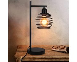 Glitzerlife - Tafellamp Bedlampje Bureaulamp - Vintage Industrieel Retro - Metaal Tafellamp - E27 Fitting Max 60W - Veervormige Lampenkap - Metaal - Ø15cm - Zwart