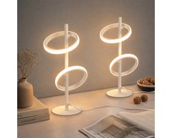 Glitzerlife - Tafellamp Tafellampen - 2 Stuks LED tafellamp ringvorm - draaibare afneembare ringen bedlamp - warmwit leeslamp slaapkamer woonkamer - metaal aluminium - Ø39 cm - Wit