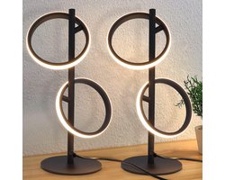 Glitzerlife - Tafellamp Tafellampen- 2 Stuks LED tafellamp ringvorm - draaibare afneembare ringen bedlamp - warmwit leeslamp slaapkamer woonkamer - metaal aluminium - Ø39 cm - Zwart