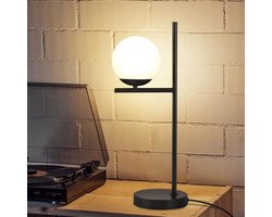 Glitzerlife - Tafellamp Tafellampen Nachtlamp Bedlamp - industrieel modern design - E27 fitting met schakelaar - metalen staaf met wit glazen kap - Ø22cm - Matzwart