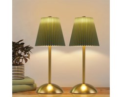 Glitzerlife - Tafellampen - Nachtlampjes - Set van 2 - Touch-dimbare - Draagbare LED - 3 kleurtemperaturen - Acryl, stof, metaal - Ø 11,5 cm - Groen - Woonkamer, slaapkamer, kantoor