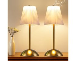 Glitzerlife - Tafellampen - Nachtlampjes - Set van 2 - Touch-dimbare - Draagbare LED - 3 kleurtemperaturen - Acryl, stof, metaal - Ø 11,5 cm - Wit - Woonkamer, slaapkamer, kantoor