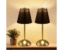 Glitzerlife - Tafellampen - Nachttischlampen - 2-pack - Touch-dimmbaar - 3 Farbtemperaturen - Acryl Stoff Metall - Ø11.5cm - Zwart - Wohnzimmer Schlafzimmer Esszimmer