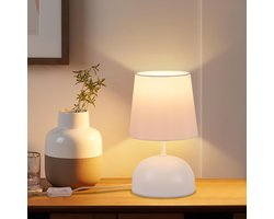 Glitzerlife - Tafellampen - Ø 14 cm - 1xE14 – Landelijk Design – Nachtkastlampen met Witte Stoffen Kap