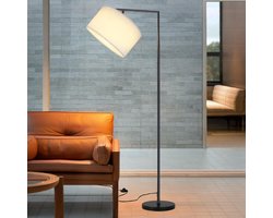 Glitzerlife - Vintage Boogvloerlamp - Retro Modern Design Staande Lamp - Wit - Stoffen Kap - E27 Fitting - Max. 40W - Exclusief Lichtbron - Met Voetschakelaar - Leeslamp - 166cm Hoog - Geschikt voor Woonkamer Slaapkamer Kantoor Hotel