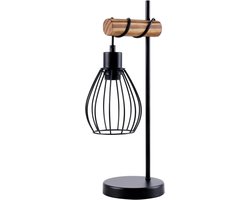 Glitzerlife Vintage Houten Tafellamp - Retro Industrieel - Zwart Metaal & Hout - Nachtkastlamp/Woonkamerlamp met E27-fitting (excl. lamp)