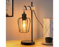 Glitzerlife - Vintage Industrieel Hout - Tafellamp - Zwart Metaal - 1-lichts Schemerlampje Slaapkamer met E27 Fitting - Retro Design - Voor Woonkamer, Slaapkamer, Hotel - Exclusief lamp