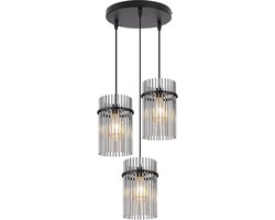Glitzerlife - Vintage Luxe Design - 3xE27 - Hanglamp - Verstelbare Hoogte - Glas Metaal - Ø26cm - Zwart - Hanglampen - Hanglamp Eetkamer Woonkamer