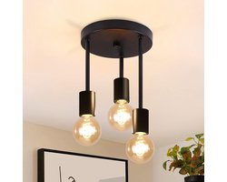 Glitzerlife Vintage Plafondlamp Zwart - Retro Industriële Stijl - 3 Plafondspots E27 Fitting - Exclusief Lichtbron - voor Woonkamer & Eetkamer, Slaapkamer, Keuken, Hal