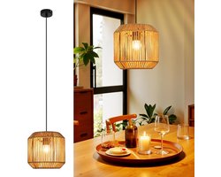 Glitzerlife Vintage Rattan - Pendellamp Ø21cm - Boho Retro 1-flammig - E27 Zonder Lamp - Voor Eetkamer, Woonkamer, Slaapkamer