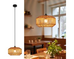 Glitzerlife Vintage Rattan - Pendellamp Ø25cm - Boho Retro 1-flammig - E27 Zonder Lamp - Voor Eetkamer, Woonkamer, Slaapkamer