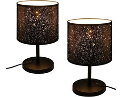 Glitzerlife - Vintage Ster Design -2 Stuks Tafellamp - Landelijk Retro Stijl Schemerlampje Slaapkamer - Stof Zwart Goud - E27 Fitting - Nachtkastlamp voor Slaapkamer Woonkamer Hotel Café - Exclusief lamp