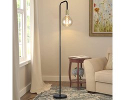 Glitzerlife - Vintage Vloerlamp - Industrieel Design Staande Lamp Zwart Goud Metaal - Met Voetschakelaar, Exclusief Lichtbron - Voor Woonkamer Slaapkamer Kantoor