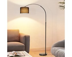 Glitzerlife - Vloerlamp Bogenlamp Staande Lamp - Stoffen Kap E27 - Marmeren Voet - Voetschakelaar - Sfeervolle Leeslamp - Zwart