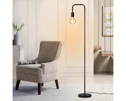 Glitzerlife - Vloerlamp - Vintage Industrieel - Zwart Metaal - E27 Fitting - Met Voetschakelaar - Exclusief Lichtbron - Woonkamer Slaapkamer Kantoor