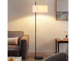 Glitzerlife Vloerlamp Zwart Vintage Retro Industrieel - Met Stoffen Kap E27 Fitting - Leeslamp met Voetschakelaar - Exclusief Lichtbron - Voor Woonkamer, Slaapkamer, Werkkamer & Kantoor