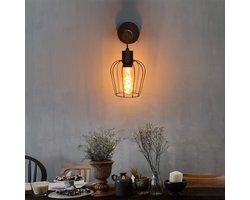 Glitzerlife - Wandlampen - Vintage Industrial Design - Met schakelaar - Wandspots Hout en Metaal - 1xE27 - Ø18cm - Zwart
