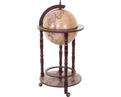 Globe bar MCW-D83, minibar huisbar wijnrek, globe Ø 33cm oprolbaar eucalyptushout MVG ~ bruin