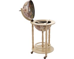 Globe bar MCW-D83, minibar huisbar wijnrek, globe Ø 33cm oprolbaar eucalyptushout MVG ~ naturel bruin