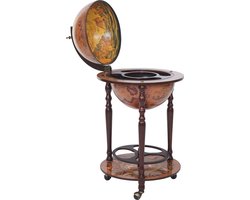 Globe bar MCW-T874, minibar huisbar wijnrek, globe oprolbaar eucalyptushout MVG-gecertificeerd