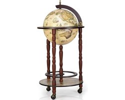 Globe Barwagen met Wielen - Minibar Wereldbol en Wijnrek