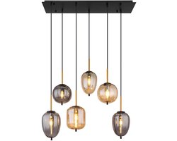 Globo - hanglamp - BLACKY - zwart - glas - grote eettafellamp - E14 - 15345-6A