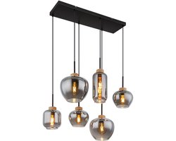 Globo - hanglamp - Matt - zwart - glas smoke glas - grote eettafellamp - E27 - 15549-6H