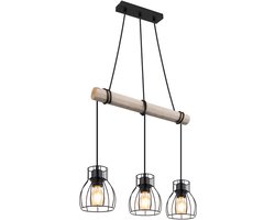 Globo - hanglamp - Mina - naturel zwart - hout metaal - grote eettafellamp - E27 - 15326-3H
