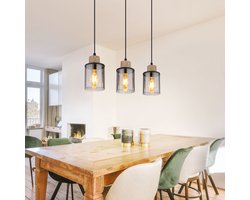 Globo - hanglamp - Reid - zwart - glas smoke glas - grote eettafellamp - E27 - 15707-3H