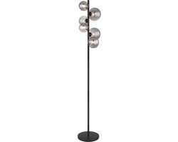 Globo Riha vloerlamp - zwart metaal rookglas - 155cm - 6xG9 led