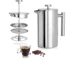 Gloovon® - French Press - Cafetière - Dubbelwandig RVS koffiepers met filter - 0.8 Liter