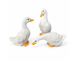 Gloovon Ganzenbeeldjes Set van 3 - Gedetailleerde Ganzen Decoratie voor Binnen - Miniatuur Beeldjes voor Vensterbank of Woonkamer - Kunsthars - Wit/Oranje