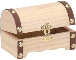 Glorex hobby houten schatkistje met sluiting en deksel - 11 x 7 x 7 cm - Sieraden/spulletjes/sleutels - kleine kistjes