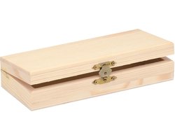Glorex hobby kistje met sluiting en deksel - hout - 17 x 7 x 3 cm - Sieraden/spulletjes/pennenbak - Opberg kistjes