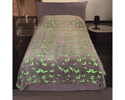 Glow in the Dark fleece microvezeldeken voor eenpersoonsbed - Zachte flanellen deken met vlinders - 130x230cm