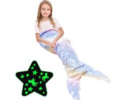 Glow in the Dark Zeemeerminstaartdeken - Zachte Flanellen Deken voor Kinderen en Volwassenen - Perfect voor Alle Seizoenen - Knuffeldeken en Cadeau