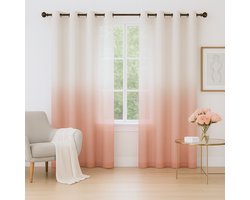Glow Thuis Kant-en-Klaar Vitrage Gordijn – Doorschijnend Voile Materiaal – Wit en Roze Ombre – 145x250 cm