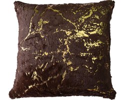 Glow Thuis - Velvet kussenhoes -Bruin kleur met gouden ontwerp -Kussenloop 40x40 cm