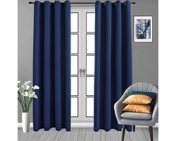 Glow Thuis - Verduisterende Gordijnen - kant en klaar- gordijn -Marine Blauw Curtains- Met Ringen - 140 x 250 cm - Prijs is voor 1 Stuk